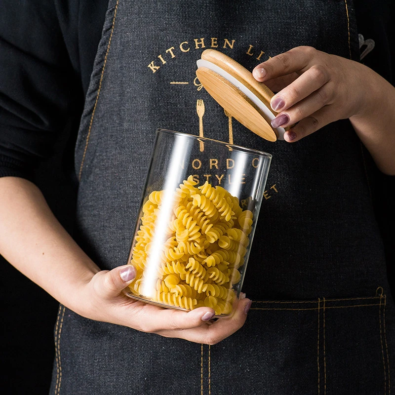 Glass Storage Jars with Bamboo Lids Clear High Borosilicate Glass Airtight Kitchen Food Cereal Containers